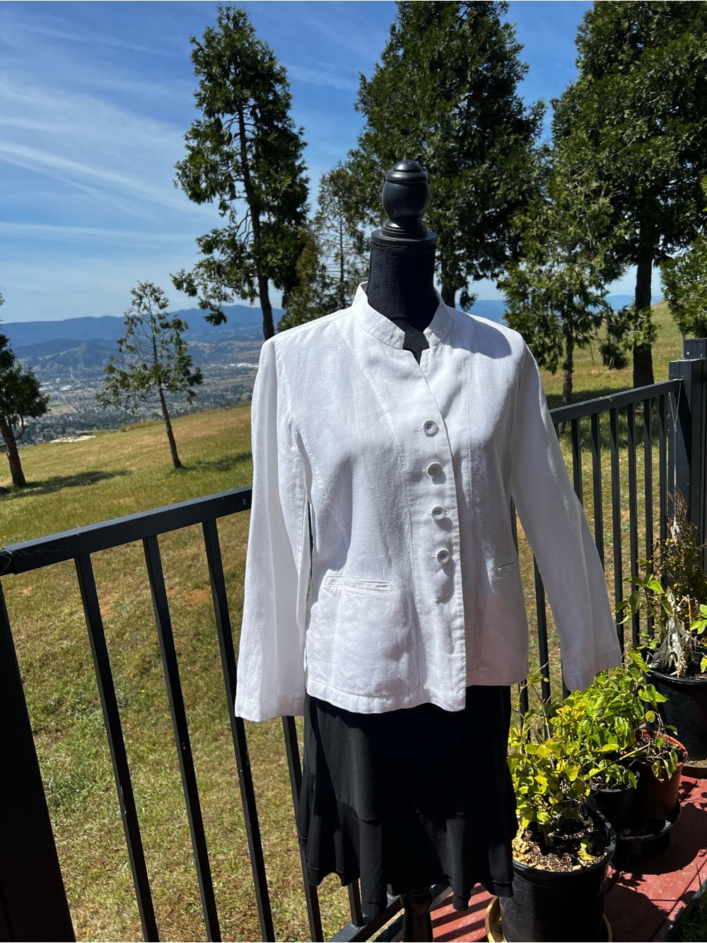 Eileen Fisher Blazer Jacket Womens Medium White Linen Unlined Lightweight